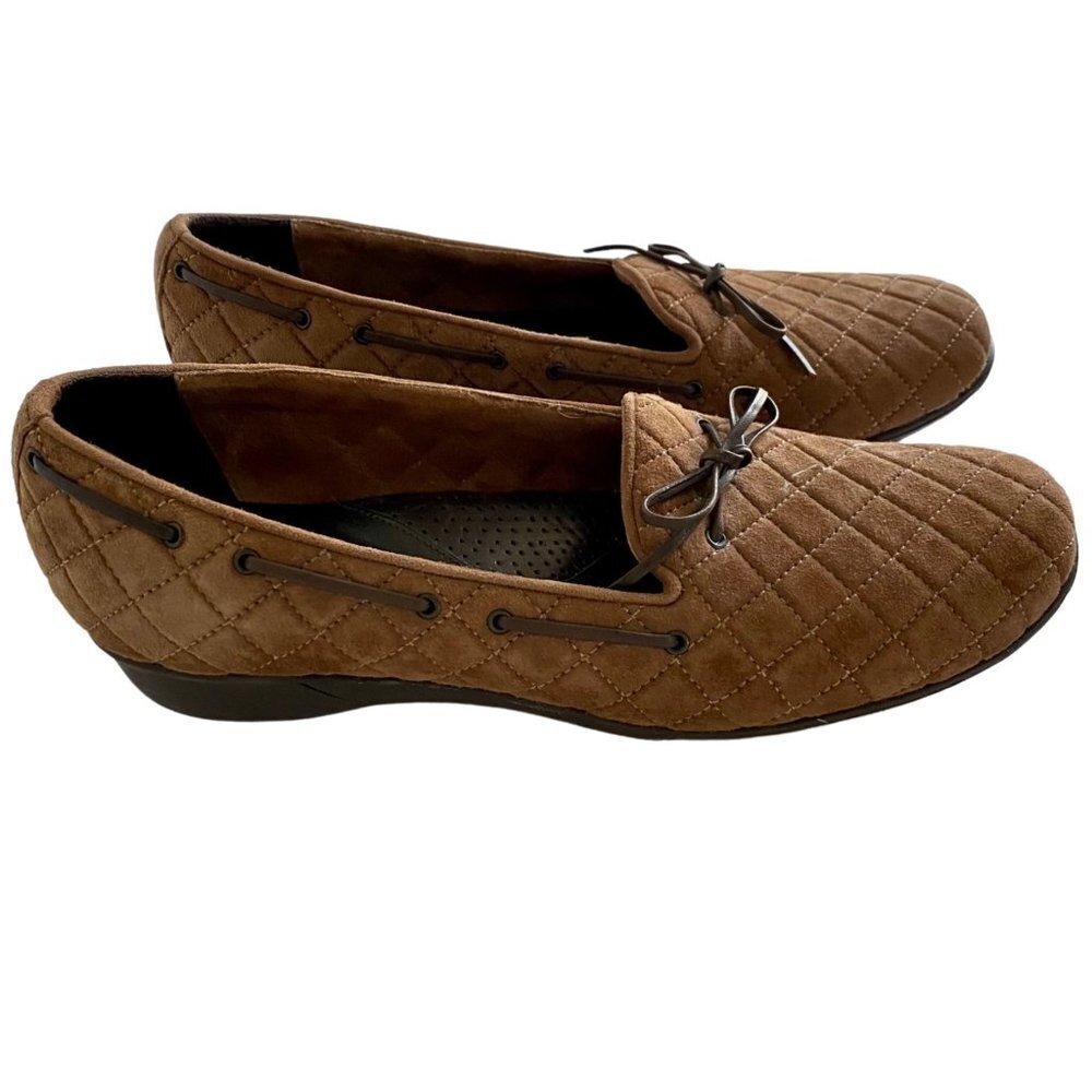 Eric Javits Quilted Brown Suede Loafers Shoes Size 7